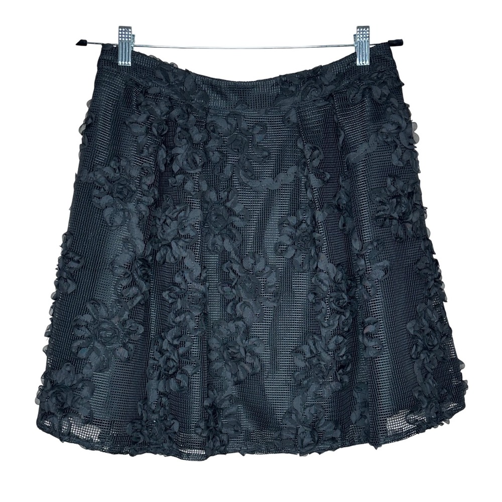 Worthington 10 Petite Black Floral Applique Skirt Party‎ Cottagecore  Fairycore